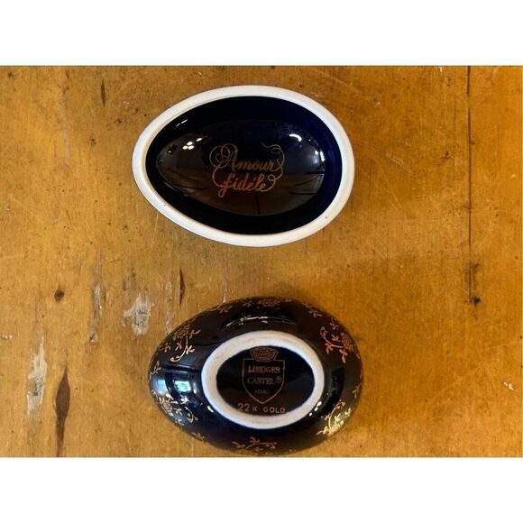 Vintage Limoges Castel France Small Colbalt Blue & 22K Gold Egg Trinket Box (874 - Picture 7 of 9